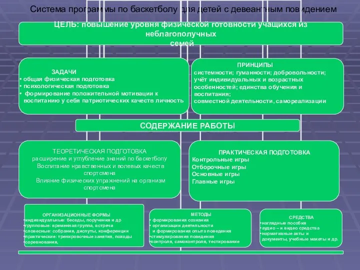 Система программы по баскетболу для детей с девеантным повидением