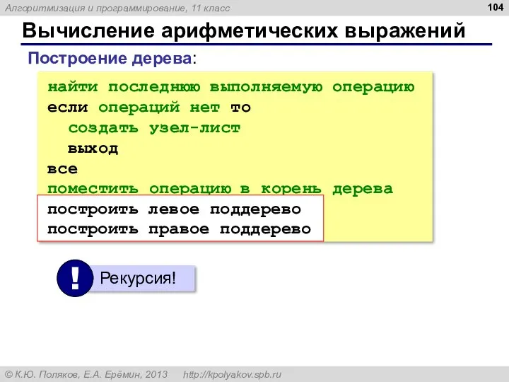 Вычисление арифметических выражений найти последнюю выполняемую операцию если операций нет то