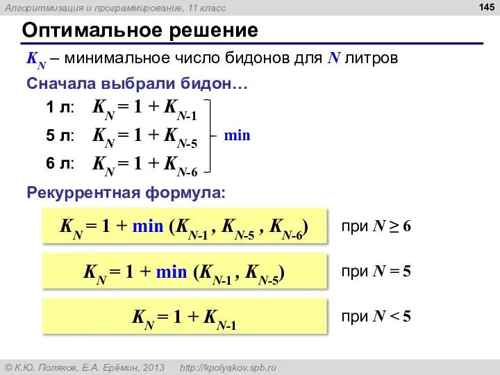 Оптимальное решение Сначала выбрали бидон… KN – минимальное число бидонов для