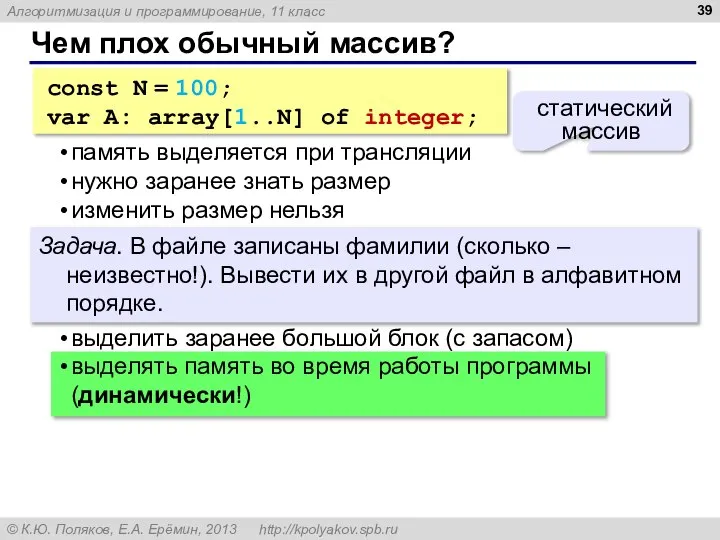 Чем плох обычный массив? const N = 100; var A: array[1..N]