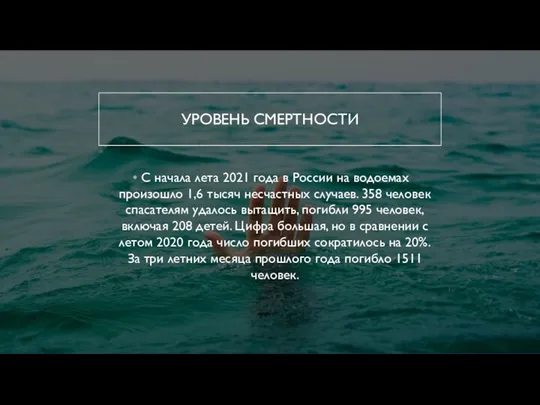 УРОВЕНЬ СМЕРТНОСТИ С начала лета 2021 года в России на водоемах