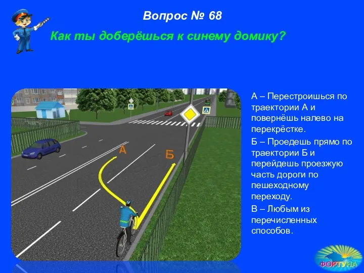 А – Перестроишься по траектории А и повернёшь налево на перекрёстке.