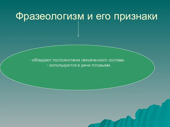 Фразеологизм и его признаки - обладают постоянством лексического состава. - используются в речи готовыми.