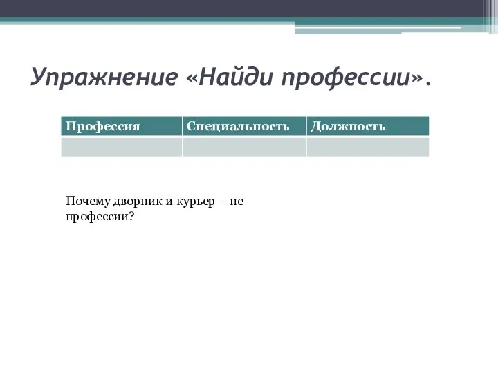 Упражнение «Найди профессии». Почему дворник и курьер – не профессии?