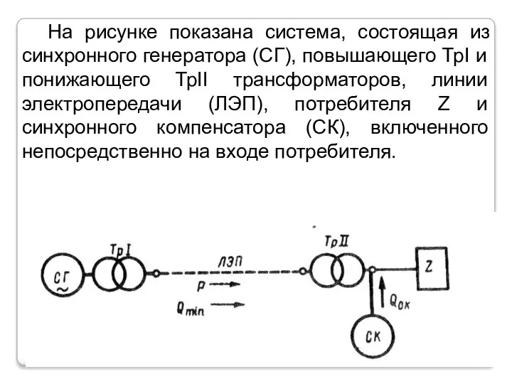 На рисунке показана система, состоящая из синхронного генератора (СГ), повышающего ТрI