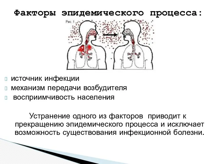 источник инфекции механизм передачи возбудителя восприимчивость населения Устранение одного из факторов