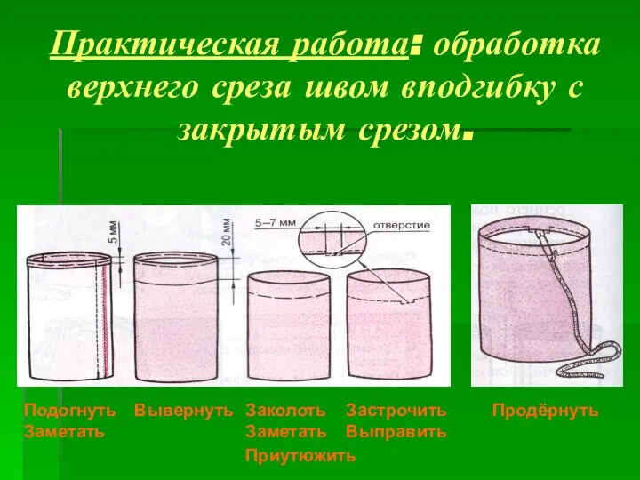 Практическая работа: обработка верхнего среза швом вподгибку с закрытым срезом. Подогнуть