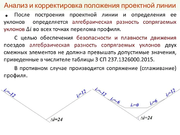 Анализ и корректировка положения проектной линии