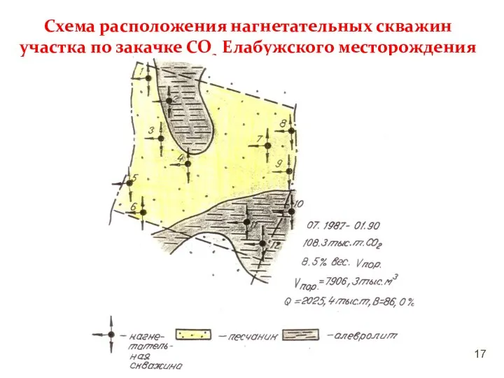 Схема расположения нагнетательных скважин участка по закачке СО2 Елабужского месторождения