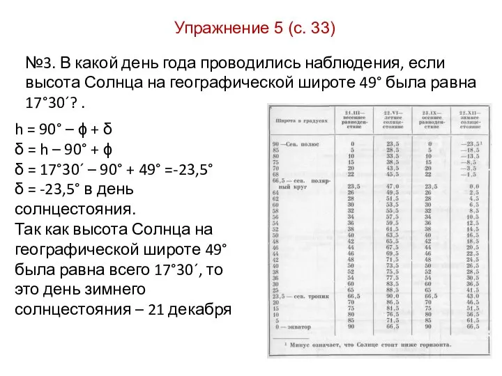 Упражнение 5 (с. 33) №3. В какой день года проводились наблюдения,