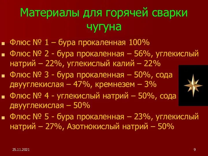 25.11.2021 Материалы для горячей сварки чугуна Флюс № 1 – бура