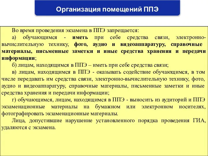 Организация помещений ППЭ