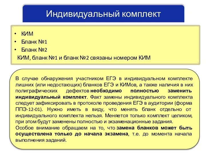 Индивидуальный комплект КИМ Бланк №1 Бланк №2 КИМ, бланк №1 и