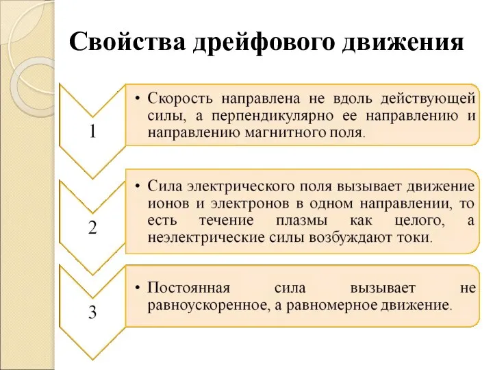 Свойства дрейфового движения