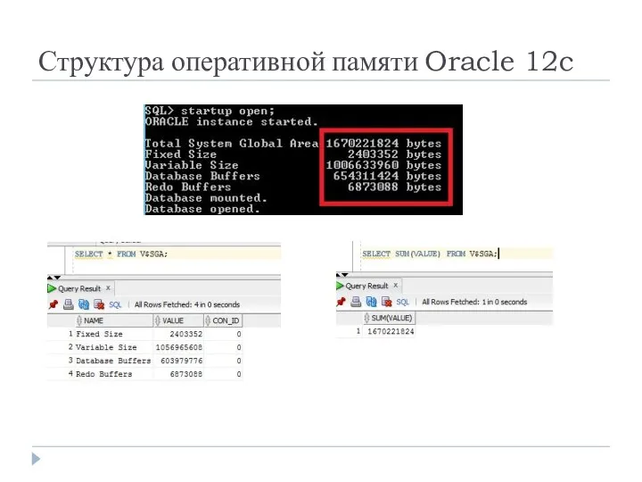 Структура оперативной памяти Oracle 12c