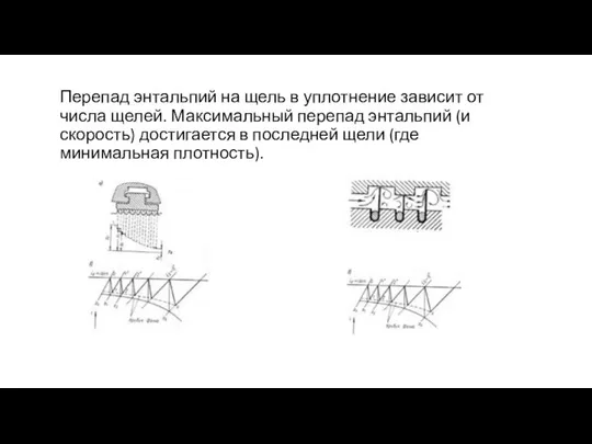 Перепад энтальпий на щель в уплотнение зависит от числа щелей. Максимальный