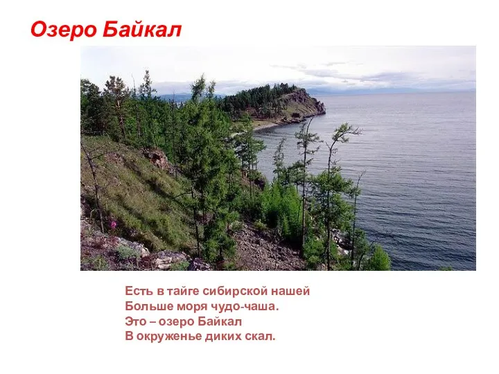 Озеро Байкал Есть в тайге сибирской нашей Больше моря чудо-чаша. Это