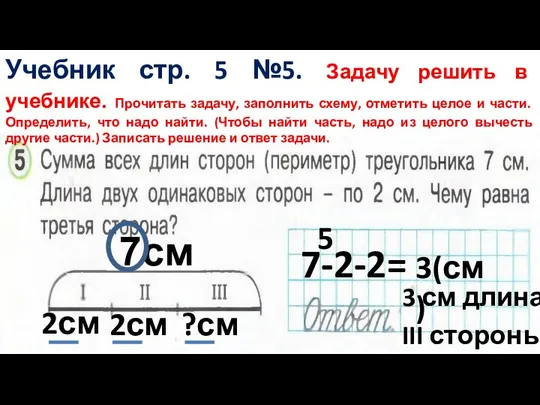 7см 2см 2см ?см 7-2-2= 5 3(см) 3 см длина III