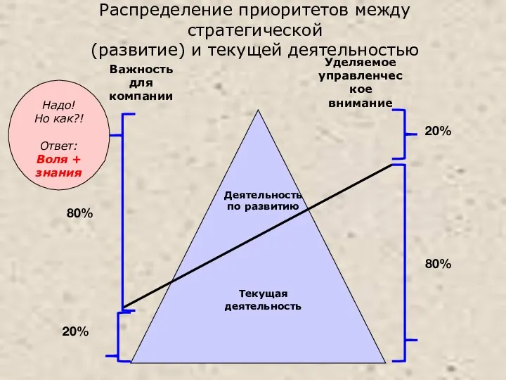 Распределение приоритетов между стратегической (развитие) и текущей деятельностью 80% 20% 80%