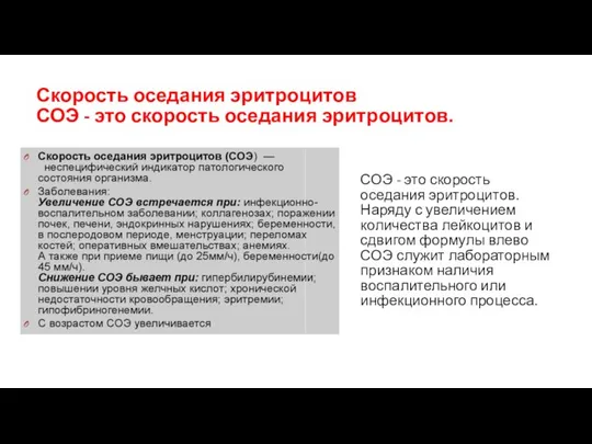 Скорость оседания эритроцитов СОЭ - это скорость оседания эритроцитов. СОЭ -