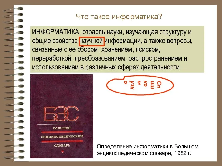 Что такое информатика? Определение информатики в Большом энциклопедическом словаре, 1982 г.