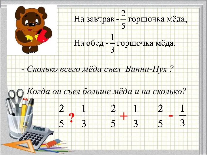 - Сколько всего мёда съел Винни-Пух ? - Когда он съел