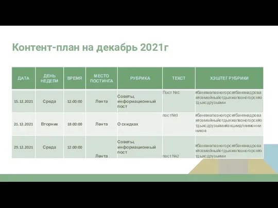 Контент-план на декабрь 2021г