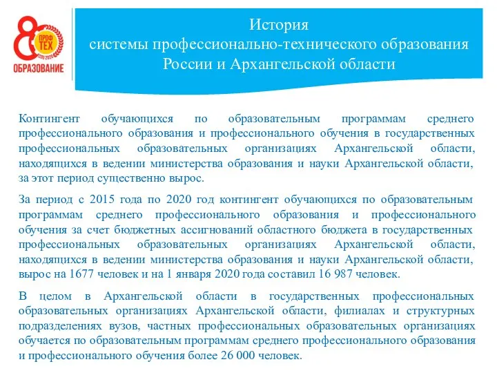 История системы профессионально-технического образования России и Архангельской области Контингент обучающихся по