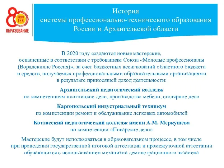 История системы профессионально-технического образования России и Архангельской области В 2020 году