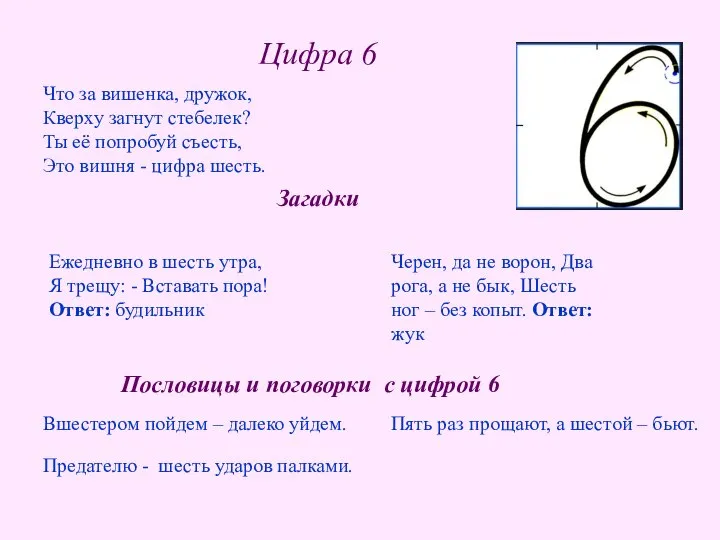 Цифра 6 Загадки Ежедневно в шесть утра, Я трещу: - Вставать