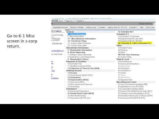 Go to K-1 Misc screen in s-corp return.