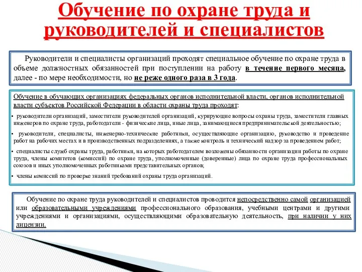 Обучение по охране труда руководителей и специалистов проводится непосредственно самой организацией