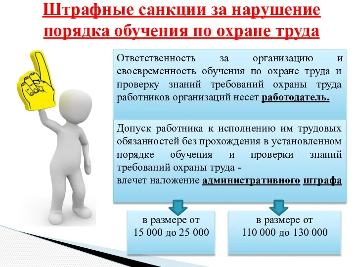 Штрафные санкции за нарушение порядка обучения по охране труда Ответственность за