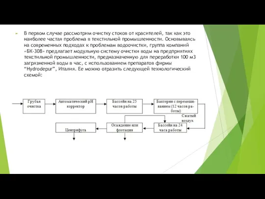 В первом случае рассмотрим очистку стоков от красителей, так как это