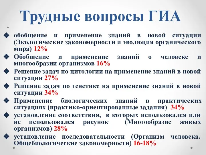 Трудные вопросы ГИА обобщение и применение знаний в новой ситуации (Экологические