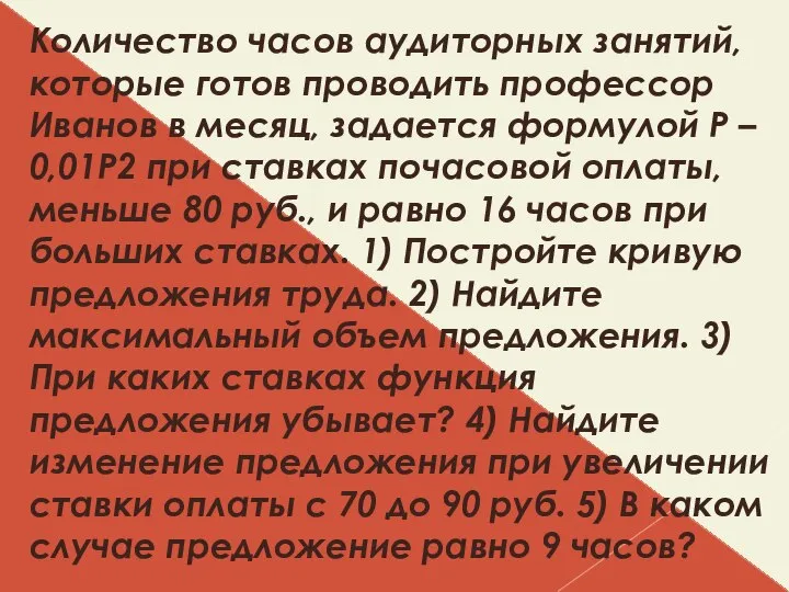 Количество часов аудиторных занятий, которые готов проводить профессор Иванов в месяц,