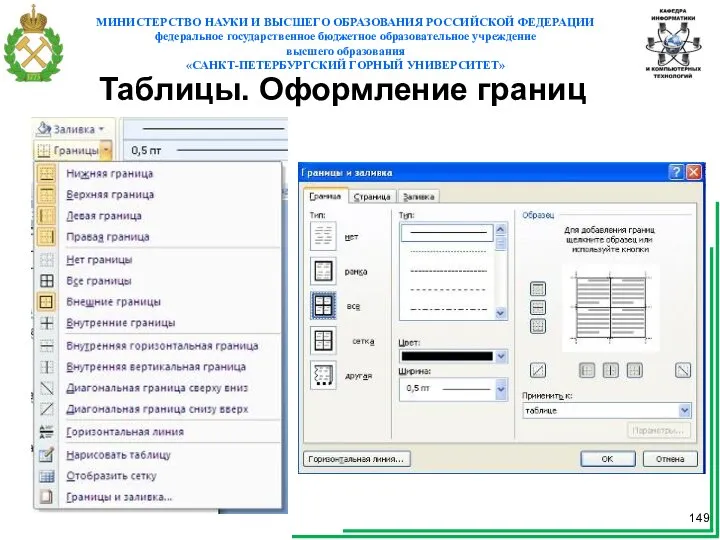 Таблицы. Оформление границ