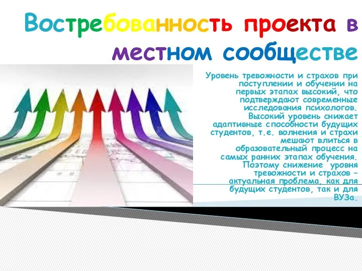 Востребованность проекта в местном сообществе Уровень тревожности и страхов при поступлении