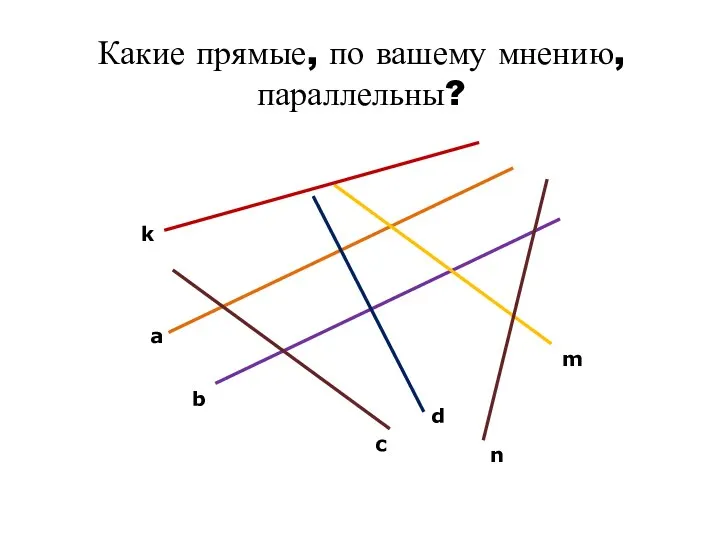 Какие прямые, по вашему мнению, параллельны? a b c d n m k