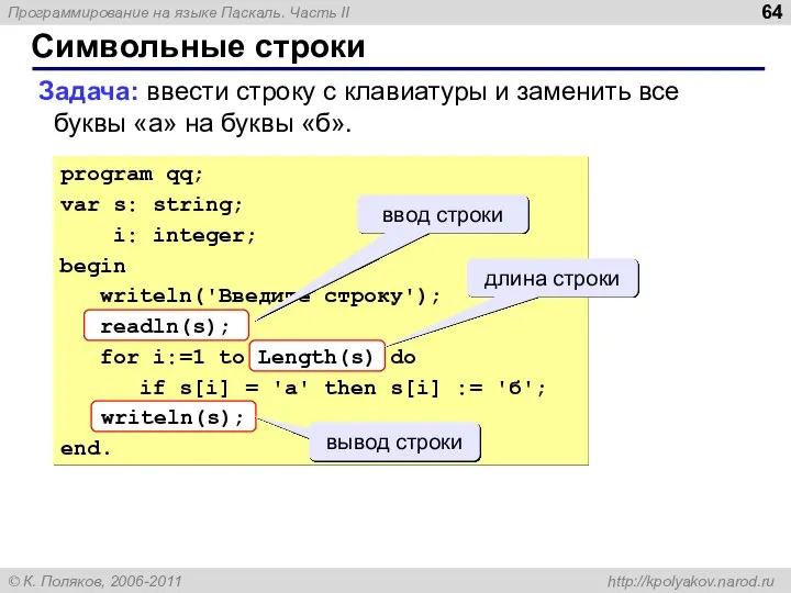 Символьные строки Задача: ввести строку с клавиатуры и заменить все буквы