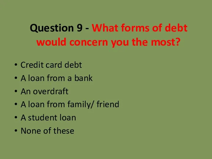 Question 9 - What forms of debt would concern you the