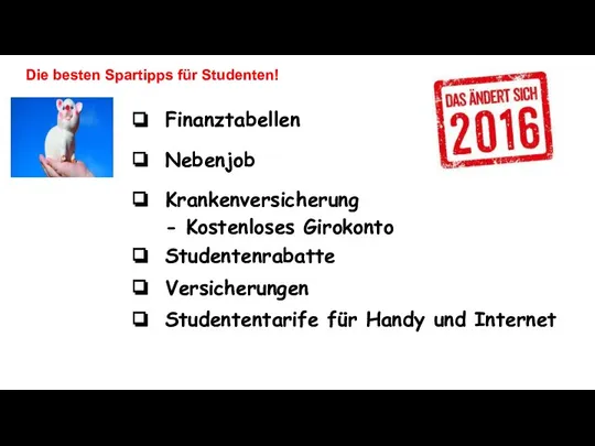 Die besten Spartipps für Studenten! Finanztabellen Nebenjob Krankenversicherung - Kostenloses Girokonto