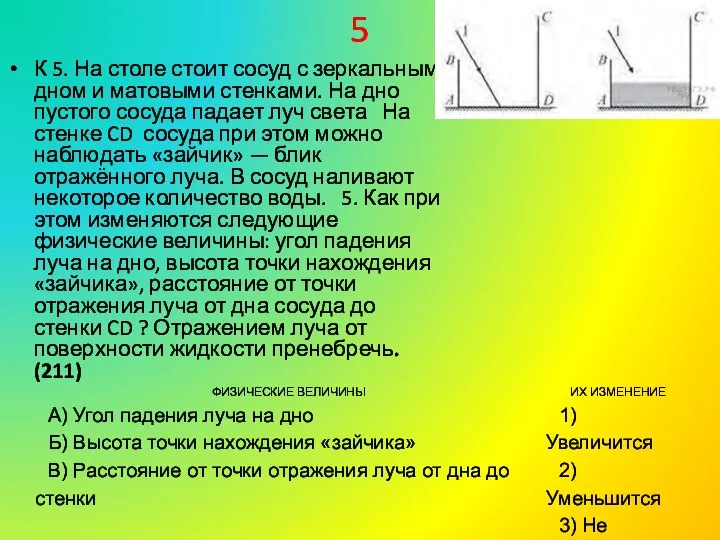 5 К 5. На столе стоит сосуд с зеркальным дном и