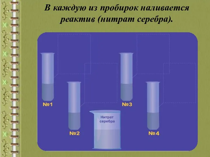 В каждую из пробирок наливается реактив (нитрат серебра).