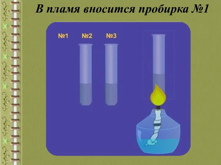 В пламя вносится пробирка №1