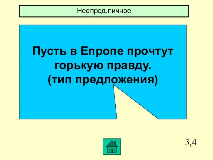 3,4 Пусть в Епропе прочтут горькую правду. (тип предложения) Неопред.личное