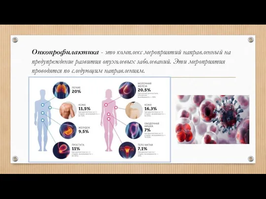 Онкопрофилактика - это комплекс мероприятий направленный на предупреждение развития опухолевых заболеваний.