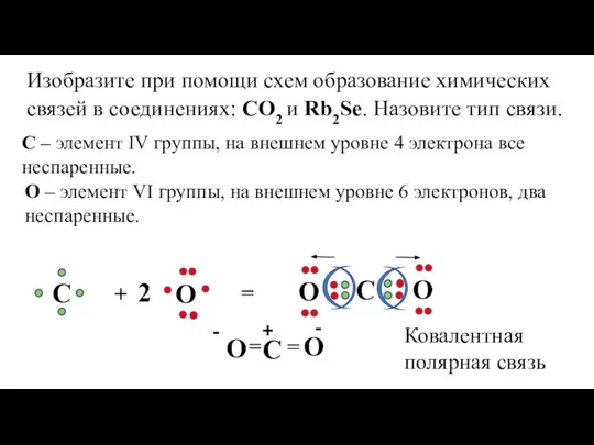 Изобразите при помощи схем образование химических связей в соединениях: CO2 и