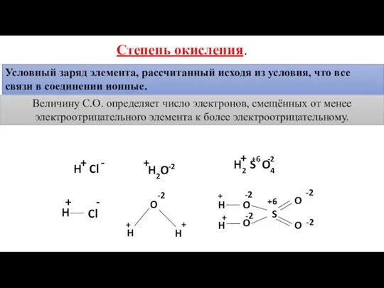 Степень окисления. Условный заряд элемента, рассчитанный исходя из условия, что все