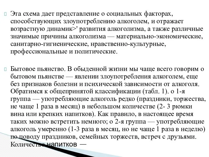 Эта схема дает представление о социальных факторах, способствующих злоупотреблению алкоголем, и